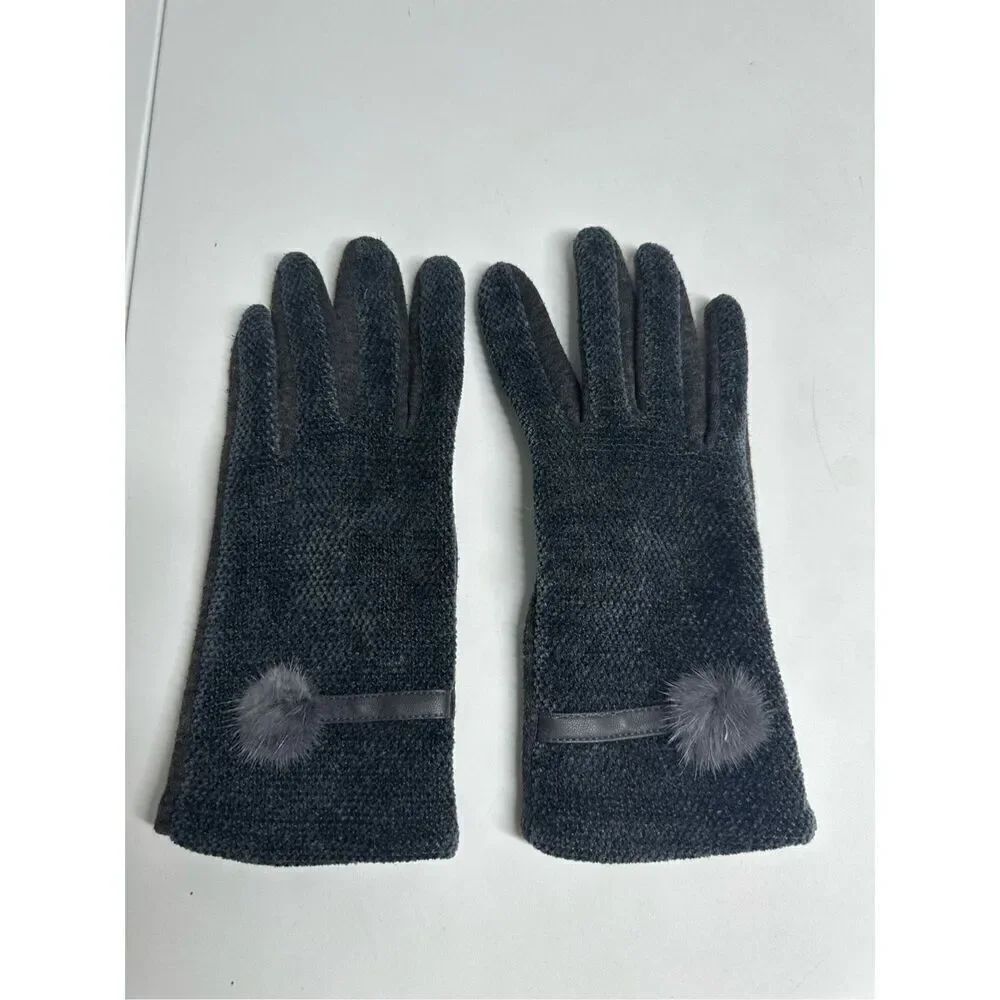 Elegant Women's Winter Thermal Gloves Matching Fur Ball Lined Size M See Notes